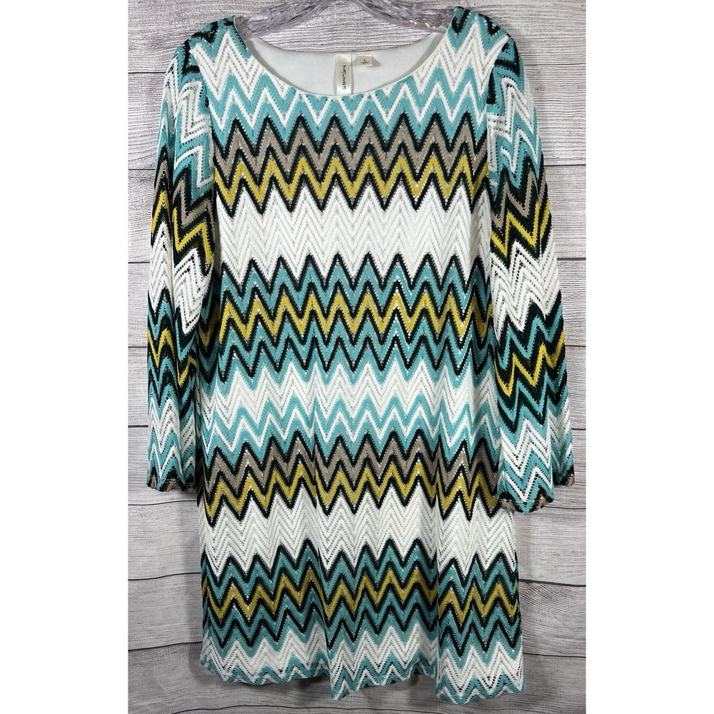 Tacera Women's Dress Zig Zag Aztec 3/4 Sleeve Lined Size Large